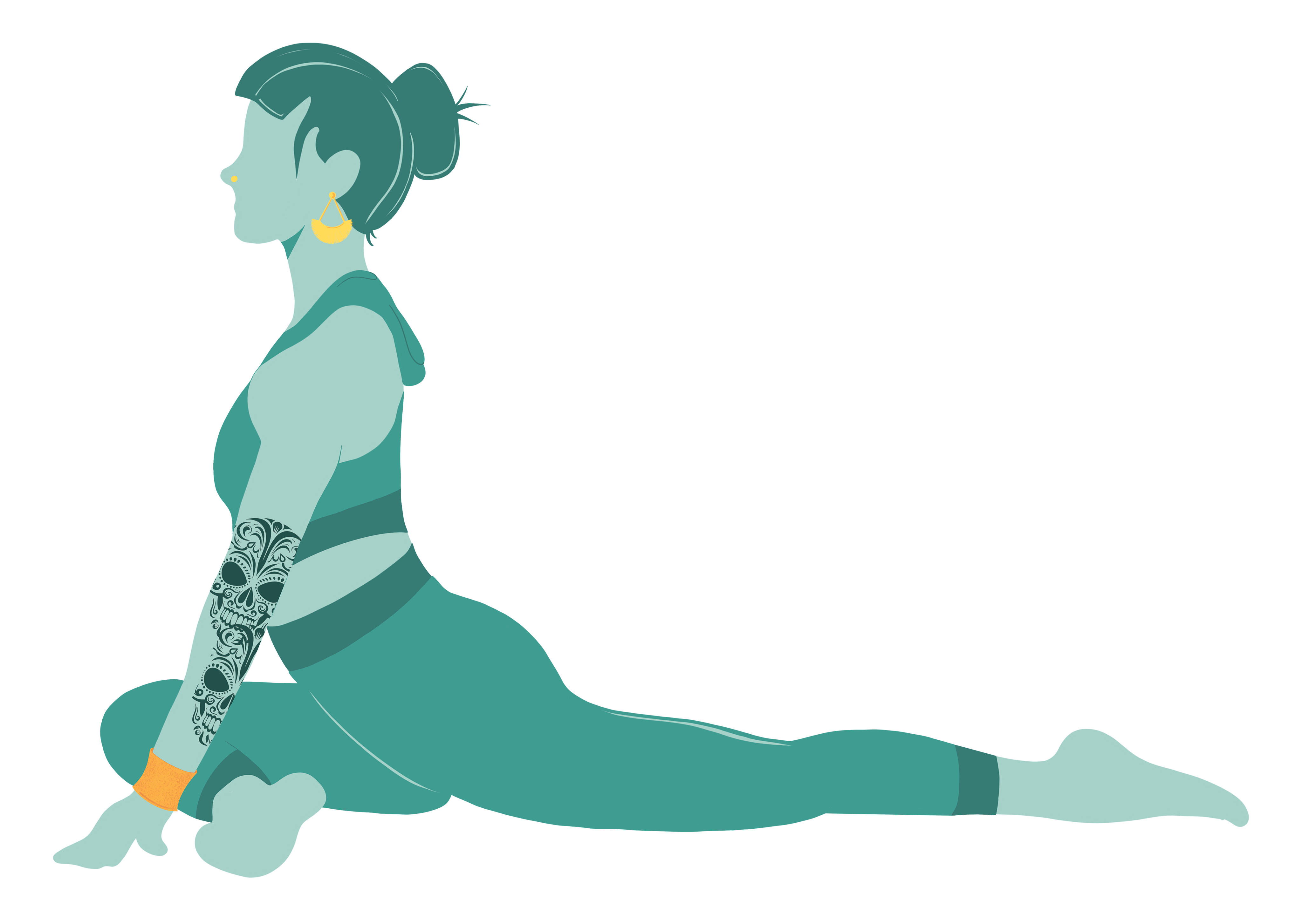 Illustration d'Ashtangi Nomad d'un personnage en posture du pigeon en yoga